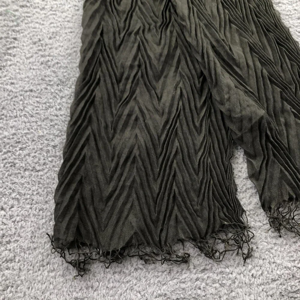 Yansi Fugel Scarf Womens One Size Green Wool Silk Angora Chevron Fringe Italy